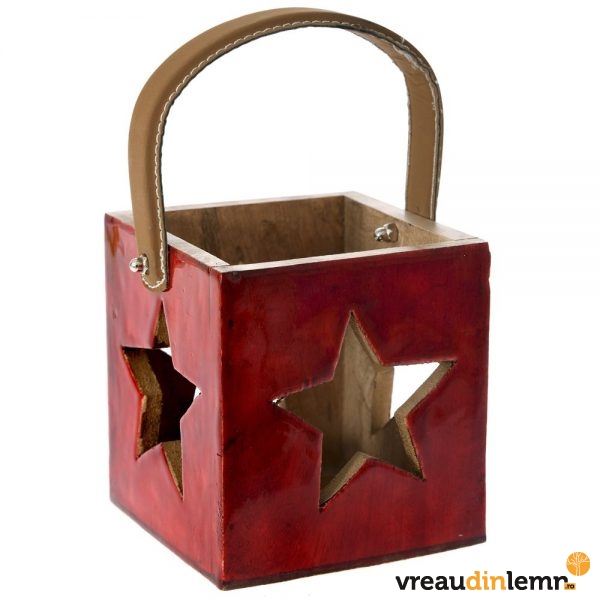 Suport lumanare Craciun din lemn - Red Star